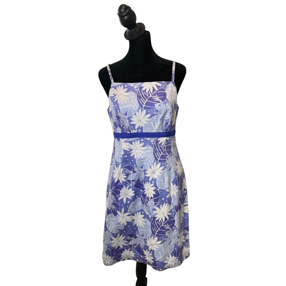 Vintage Lilly Pulitzer Prince Charming Frog Print Shift Dress Women 6 Blue
